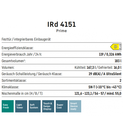 LIEBHERR利勃海尔 IRd 4151  轻松新鲜 嵌入式单门冰箱